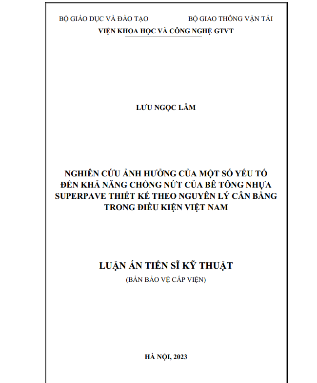 Thông tin Luận án Tiến sĩ của nghiên cứu sinh Lưu Ngọc Lâm